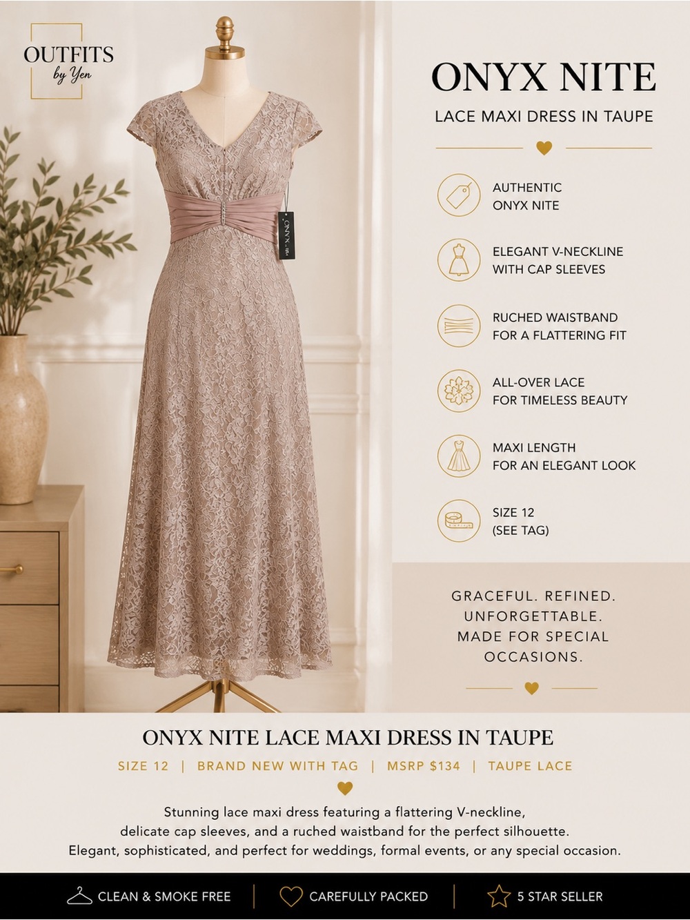 Onyx Nite Lace Maxi Dress in Taupe